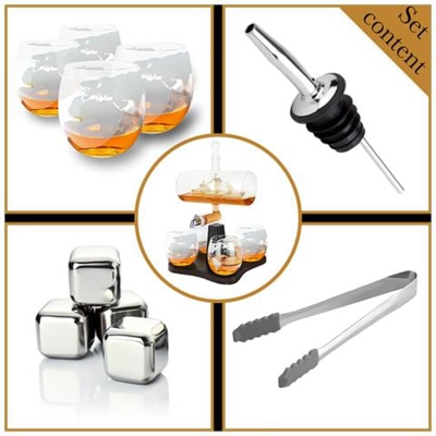 Decanter Per Whisky - Caraffa Da Whisky Di Lusso Sailor - 1l - Decanter - Sailor - Set Da Whisky - Include 9 Pietre Da Whisky, Versatore, Rubinetto E 4 Bicchieri Da Whisky
