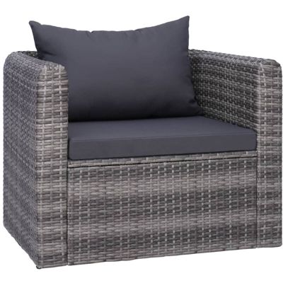 Sedia da Giardino con Cuscini in Polyrattan Grigio