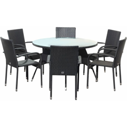 KieferGarden - Set di mobili da giardino e terrazza, 6 posti, nero, rattan sintetico, tavolo (120x75), sedie (53x58x85) características