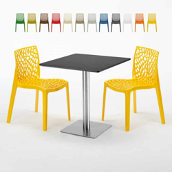 Grand Soleil - Tavolino Quadrato Nero 70x70 cm con 2 Sedie Colorate Gruvyer Rum Raisin | Giallo precio