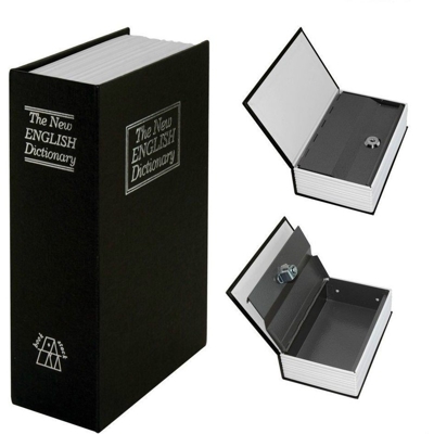 CASSETTA SICUREZZA PORTAVALORI LIBRO PORTA MONETE CHIAVE METALLO 240x155x55 mm