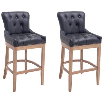 Set 2 Sgabelli Lakewood In Legno E Vera Pelle I Coppia Sgabelli Alti Vintage I Sgabelli Bar Design Chesterfield Con Poggiapiedi Nero Antico Chiaro