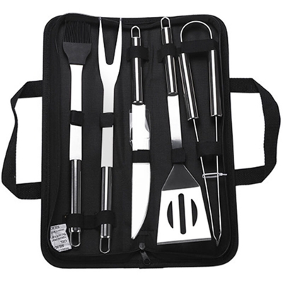 Set di 5 pezzi per barbecue con manico in acciaio inossidabile