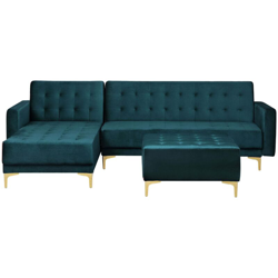 Divano letto angolare con ottomano in velluto verde acqua destro ABERDEEN en oferta