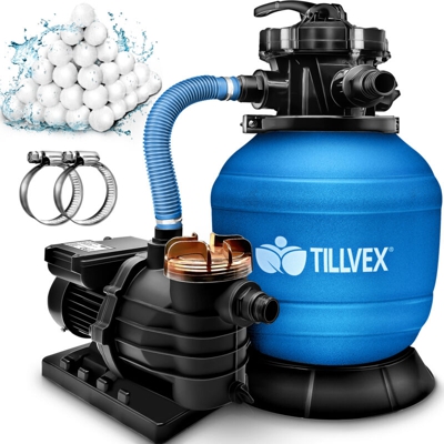 tillvex Pompa Filtro Piscina Portata 10 m³/h Blu - 5 funzioni di filtrazione - Filtro per piscina con indicatore di pressione - Impianto di
