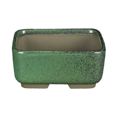 Vaso per bonsai Giapponese Morrisan rettangolare in gres smaltato verde scuro 11x8,5x4,5 cm - B03-3-4d