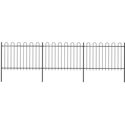 Recinzione da Giardino con Punta Tonda in Acciaio 5,1x1,2m Nera - Nero - Youthup