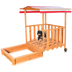Melko Sandbox Sandbox con copertura e protezione solare in legno per bambini, 182 x 100 x 140, con veranda e ringhiera, tetto rosso bianco en oferta