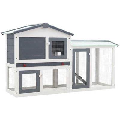 Conigliera Per Esterni Grande Grigia E Bianca 145x45x85cm Legno