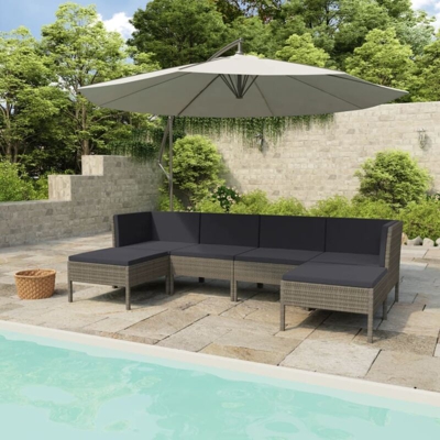 Set Divani da Giardino 6 pz con Cuscini in Polyrattan Grigio - Grigio - Vidaxl