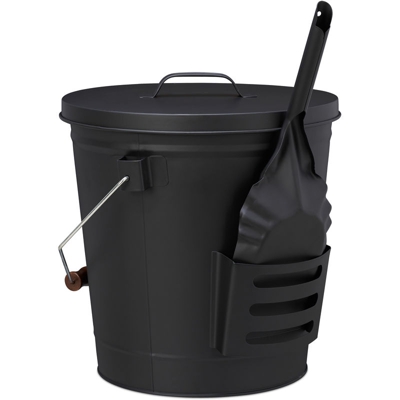 Relaxdays - Secchio Raccogli Cenere con Coperchio e Paletta, Acciaio, con Impugnatura, 19 l, per Camino & Grill, Nero