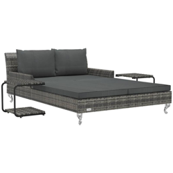 Lettino Prendisole per 2 Persone con Cuscini Polyrattan Grigio - Grigio - Vidaxl características