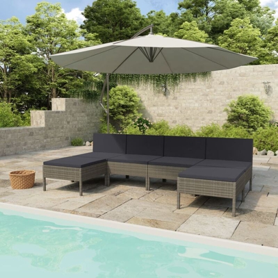 Set Divani da Giardino 6 pz con Cuscini in Polyrattan Grigio - Grigio - Youthup