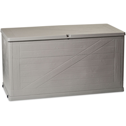 Toomax - Baule Multibox Wood da esterni, rifinitura effetto legno, Art. 163, capienza 420L, dim. cm 120x56x63h, colore Grigio Tortora/Grigio Chiaro características