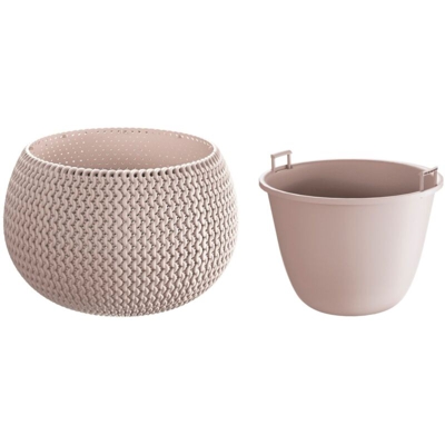 Vaso di fiori tonda con vasca Splofy Bowl in plastica colore mocca 18 (lunghezza) x 18 (larghezza) x 13 (altezza) cm