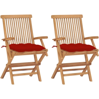 vidaXL Sedie da Giardino con Cuscini Rossi 2 pz in Massello di Teak - Rosso