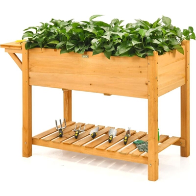 Aiuola Rialzata in Legno, Fioriere Porta Vaso con 2 livelli, Porta Piante per Giardino Cortile Balcone, Natural