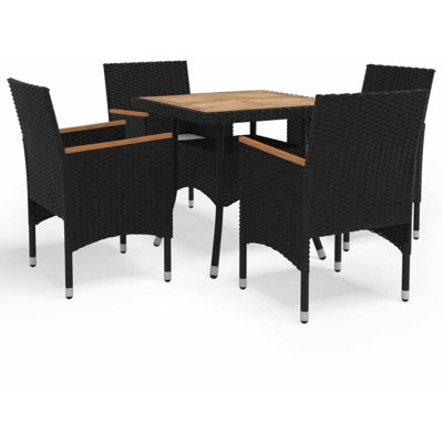 YOUTHUP Set Mobili da Pranzo per Giardino 5 pz Nero Polyrattan e Acacia - Nero