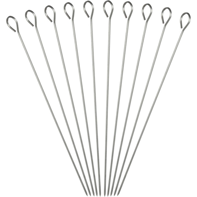 Relaxdays - Spiedini in Acciaio, Set da 10 Spiedi da Barbecue, Bastoncini per Fingerfood, Lunghezza da 30 cm, argento