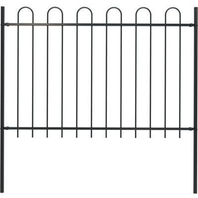 Recinzione Giardino con Punta Tonda in Acciaio 1,7x1,2m Nera - Nero - Youthup