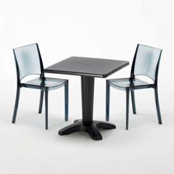 Tavolino Quadrato 70x70 cm e 2 Sedie Colorate Trasparenti Caffè | B-Side Nera Trasparente Antracite - Nero características