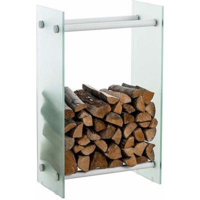 CLP - Portalegna per Camino Dacio in vetro satinato Bianco 35x80x150 cm