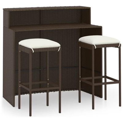 Set Bar Da Giardino 3 Pz Con Cuscini Marrone