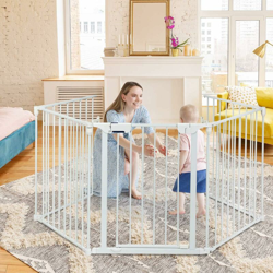 Cancello di Sicurezza per Bambini, Cancelletto di Metallo per Animali Domestici, Cancello Regolabile con Porta Apribile, Barriera per Bambini (Bianco) precio