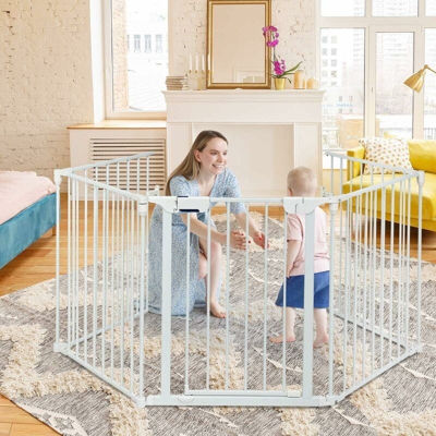 Cancello di Sicurezza per Bambini, Cancelletto di Metallo per Animali Domestici, Cancello Regolabile con Porta Apribile, Barriera per Bambini (Bianco)