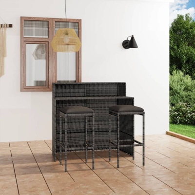 Set Bar da Giardino 3 pz con Cuscini Grigio - Grigio - Vidaxl
