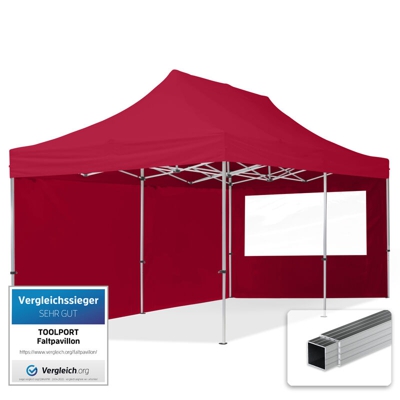 Gazebo Pieghevole Giardino 3x6m - 2 laterali Alluminio Telo PES300 100% Impermeabile Padiglione Mercati Sagre rosso