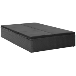 Lettino Prendisole Doppio con Cuscino in Polyrattan Nero - Nero - Vidaxl precio
