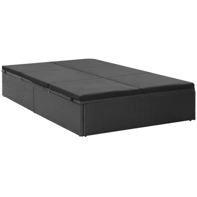 Lettino Prendisole Doppio con Cuscino in Polyrattan Nero - Nero - Vidaxl
