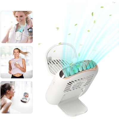Mini ventola da appendere al collo con specchio cosmetico Ventilatore portatile senza lama a mani libere Ventilatore portatile ricaricabile Ventola