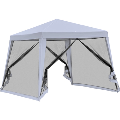 Outsunny Gazebo da Giardino 3x3m con Zanzariera, Copertura in Poliestere e Struttura in Metallo, Grigio