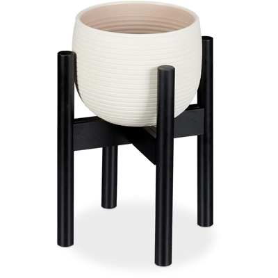 Portavasi in Bambù, Regolabile, per Vasi da max. 32 cm, Portafiori, Supporto per Piante, H:35,5 cm, Nero