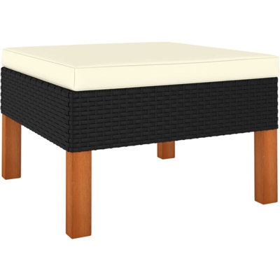 vidaXL Poggiapiedi in Polyrattan e Legno Massello di Eucalipto - Nero