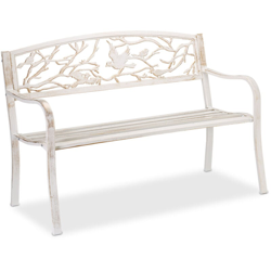 Relaxdays - Panca da Giardino, con Volatili Decorativi, Accessorio di Arredo da Esterno, 87x127x57 cm, Bianco-Bronzo características
