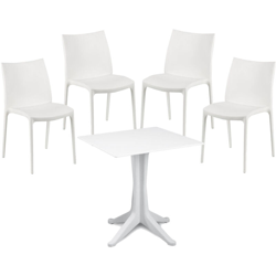 Set 4 Sedie Zip + Tavolo Ponente Bianco Quadrato Per Esterno E Interno en oferta
