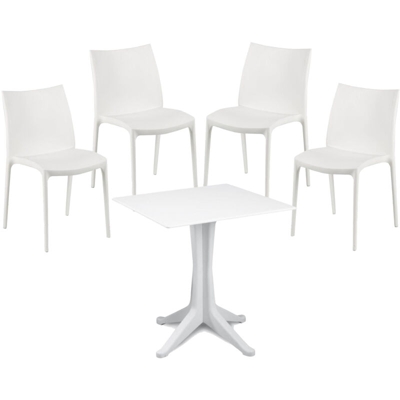 Set 4 Sedie Zip + Tavolo Ponente Bianco Quadrato Per Esterno E Interno