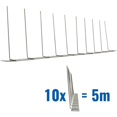 Pestsystems - 5 metri Dissuasori di picchi anti-piccione V2A-Titan con base di acciaio inossidabile -1-striscia di Picchi antipiccione la soluzione