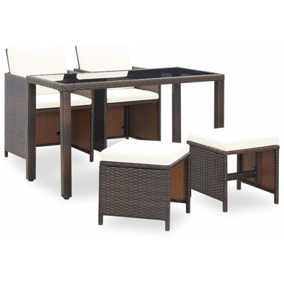 Set da Pranzo da Giardino 5 pz con Cuscini Polyrattan Marrone - Marrone - Youthup