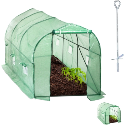 Relaxdays - Serra in Telo, Percorribile, con Finestra & Porta, Giardino, ad Incastro, a Tunnel, HLP 200x200x450 cm, Verde