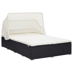 Lettino Prendisole a 2 Posti con Cuscino in Polyrattan Nero - Nero - Vidaxl en oferta
