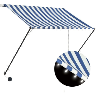 Tenda da Sole Retrattile con LED 150x150 cm Blu e Bianco