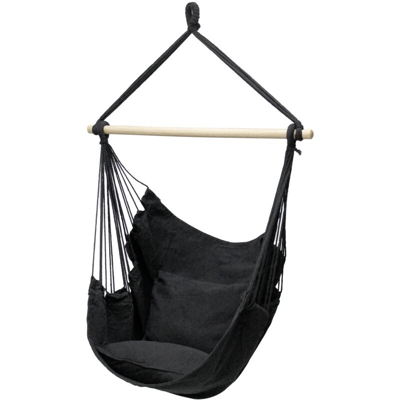 Amaca sedia a dondolo seduta singola cotone + 2 cuscini color antracite poltrona