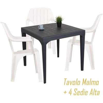 Tavolo con 4 Sedie da Esterno 80x80 Impilabile Mod. Alta Malmo