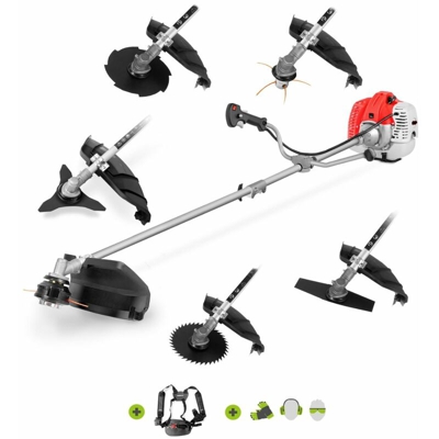Greencut - Decespugliatore GGT650X-6 con motore a benzina 2 tempi 65cc 4,9cv. 6 diversi accessori per il taglio. Manubrio a doppia impugnatura,