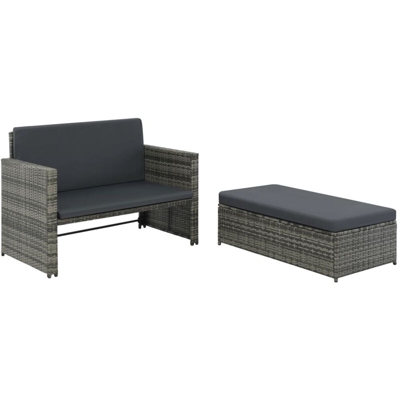 Set Divani da Giardino 2 pz con Cuscini in Polyrattan Grigio