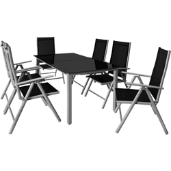 Set di Tavolo e Sedie 6+1 Bern in alluminio Sedie pieghevoli set da pranzo da giardino 150x90cm Mobili da giardino Argento características